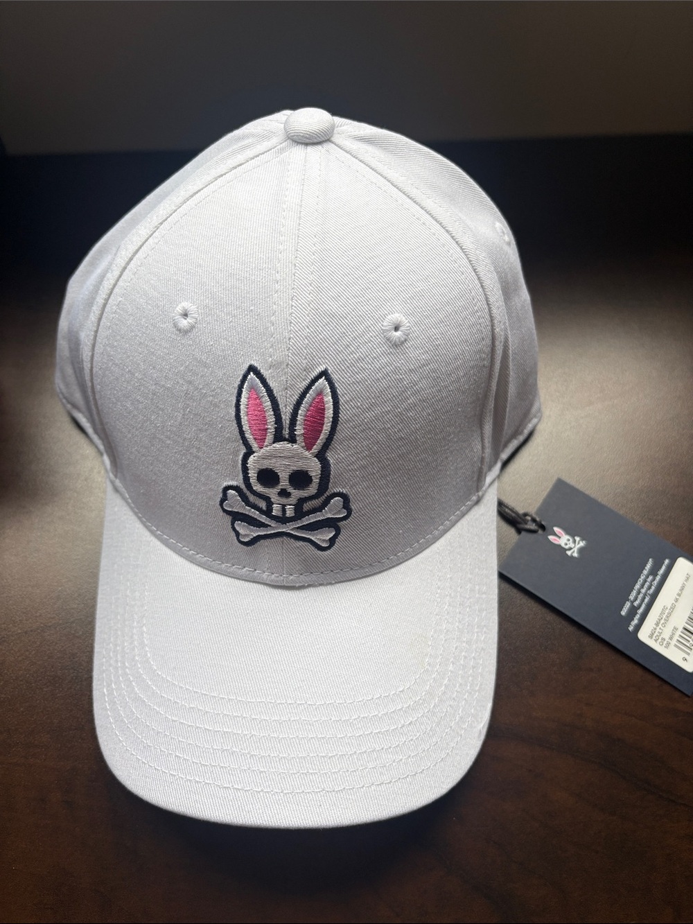 Psycho Bunny White Baseball Cap with Navy Embroidered Logo